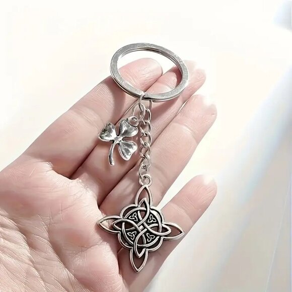 Bag Charm Keychain Celtic Shamrock Purse Witch Knot Viking Irish Clover Trendy - Picture 2 of 4
